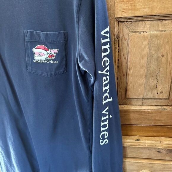 Men's Vineyard Vines Small Merry Christmas Shirt Long Sleeve Navy Santa Whale‎ - Picture 5 of 10